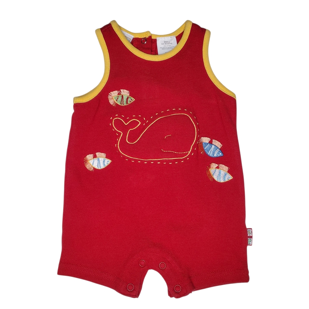 Vintage McBaby Embroidered Romper Sleeveless Red Whale 0–3M